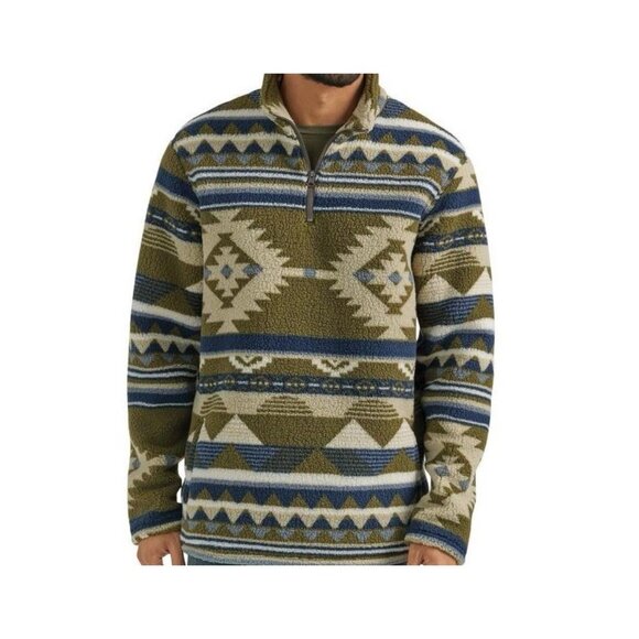 WRANGLER 1/4 ZIP SHERPA ALPINE PULLOVER Men’s XL Green Western Cowboy Southwest - Picture 1 of 9